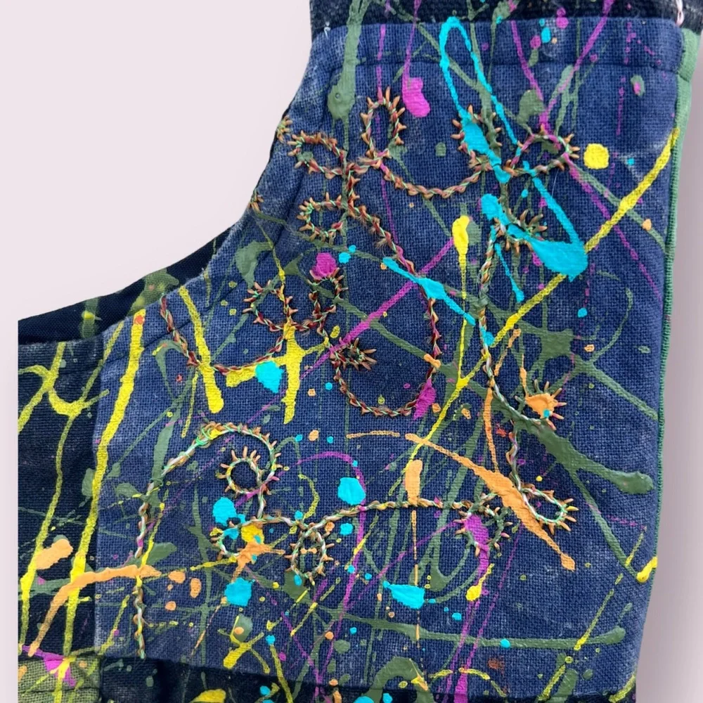 Artist made - boho hippy paint splatter shoulder bag - Picture 6 of 12